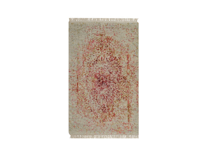 1'11" x 3'1" New Hand Knotted Pink Wool & Silk Rectangle Oriental Rug - MOA10292271