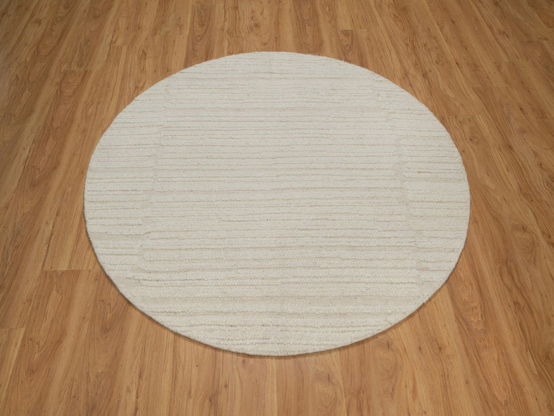5'0" x 5'0" New Hand Knotted Ivory Wool Round Oriental Rug - MOA10292276