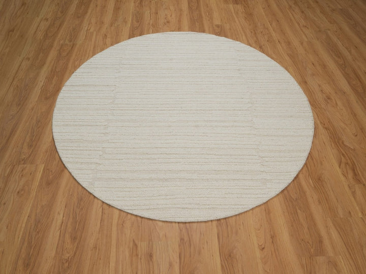 6'0" x 6'0" New Hand Knotted Ivory Wool Round Oriental Rug - MOA10292277