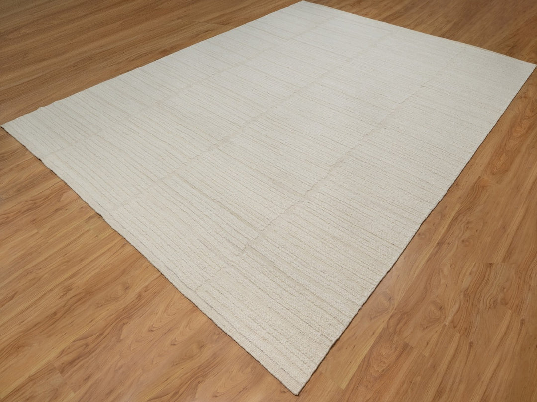 9'1" x 12'2" New Hand Knotted Ivory Wool Rectangle Oriental Rug - MOA10292278