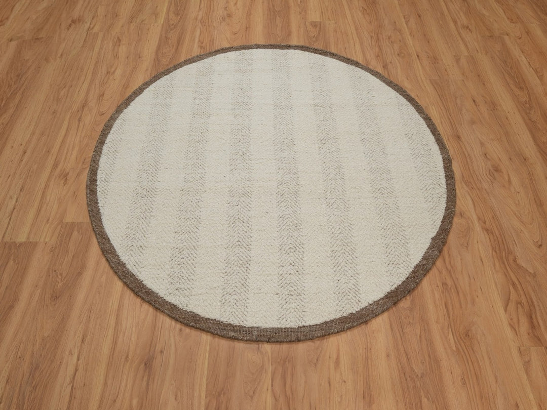 5'1" x 5'1" New Hand Knotted Ivory Wool Round Oriental Rug - MOA10292280