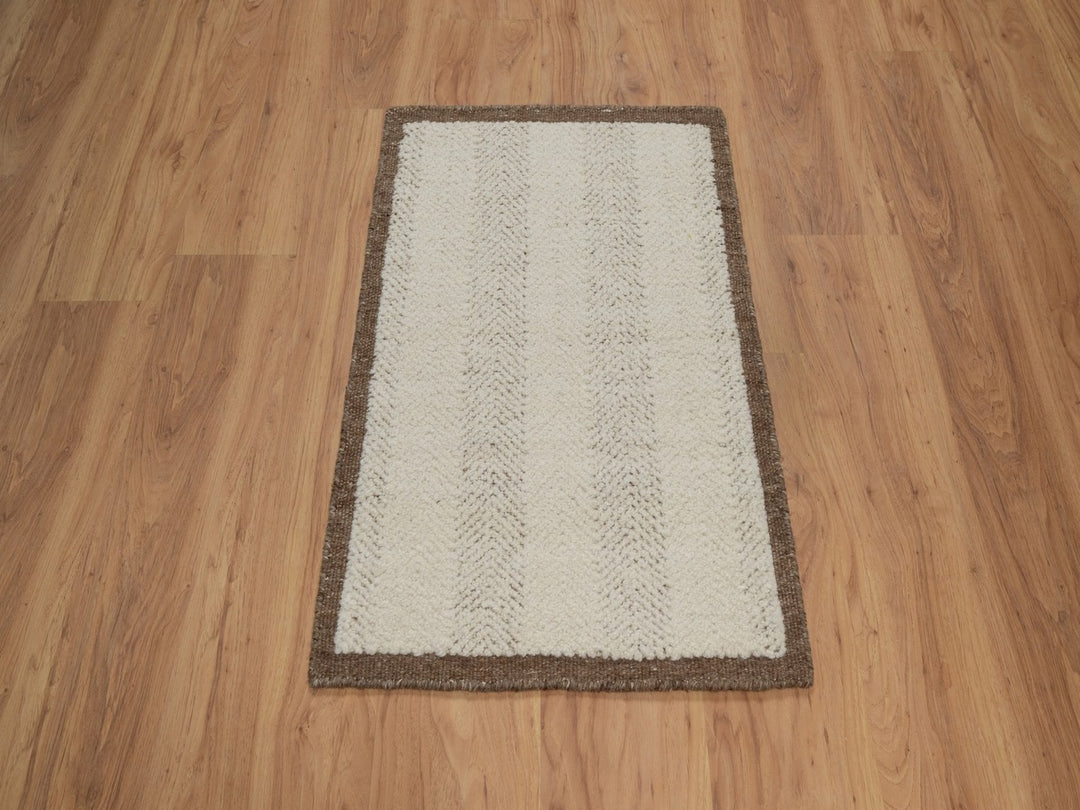 2'0" x 3'0" New Hand Knotted Ivory Wool Rectangle Oriental Rug - MOA10292285