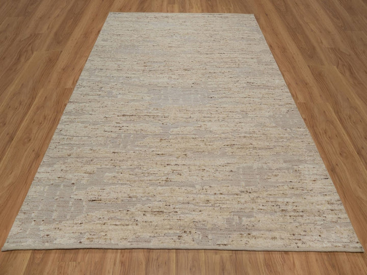 8'1" x 10'2" New Hand Knotted Ivory Wool Rectangle Oriental Rug - MOA10292293