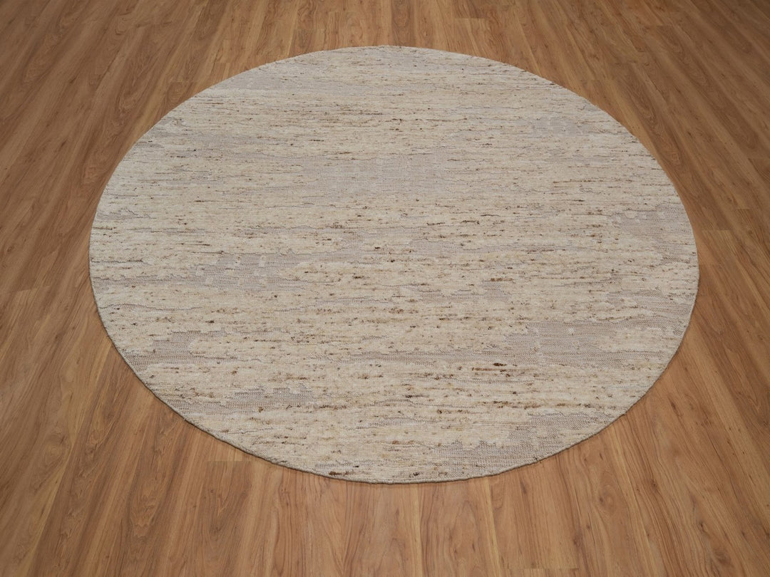 7'10" x 7'10" New Hand Knotted Ivory Wool Round Oriental Rug - MOA10292294