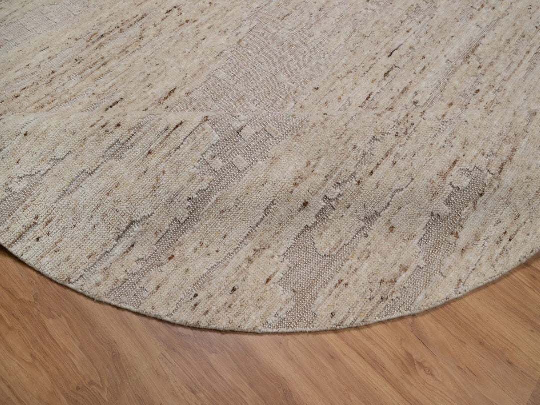 7'10" x 7'10" New Hand Knotted Ivory Wool Round Oriental Rug - MOA10292294