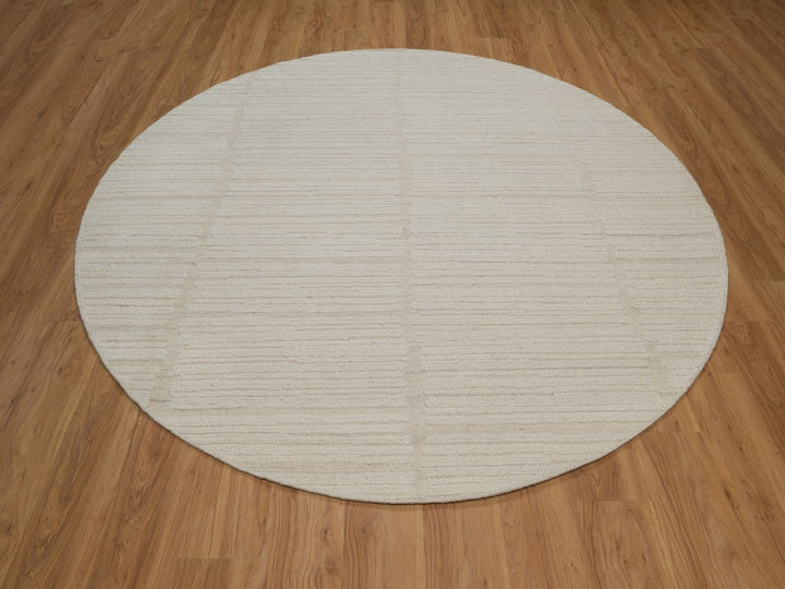 8'0" x 8'0" New Hand Knotted Ivory Wool Round Oriental Rug - MOA10292295