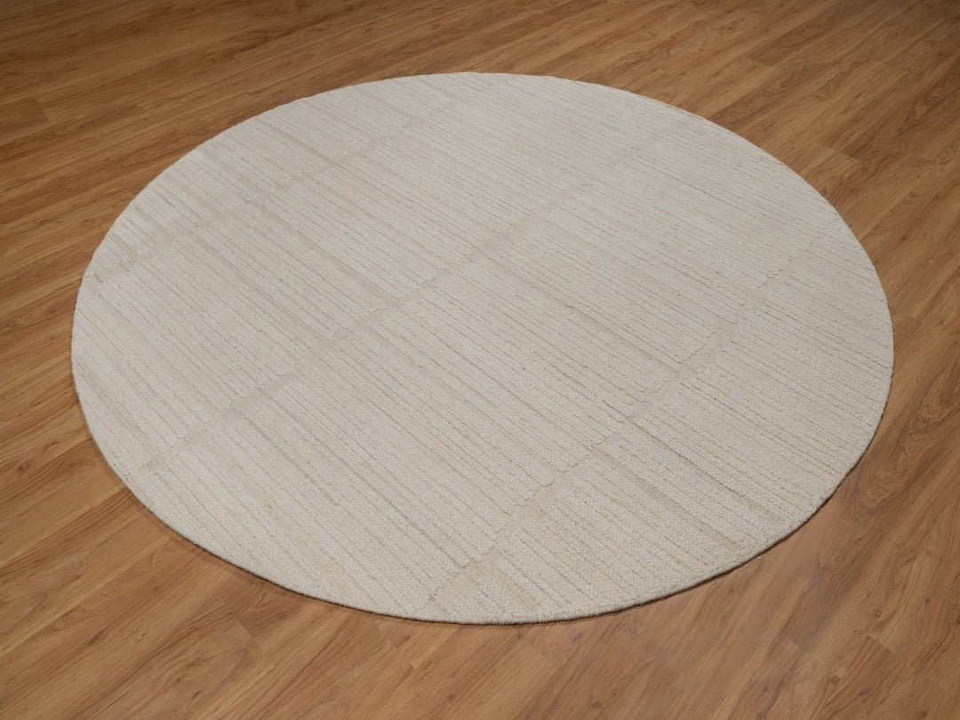 8'0" x 8'0" New Hand Knotted Ivory Wool Round Oriental Rug - MOA10292295