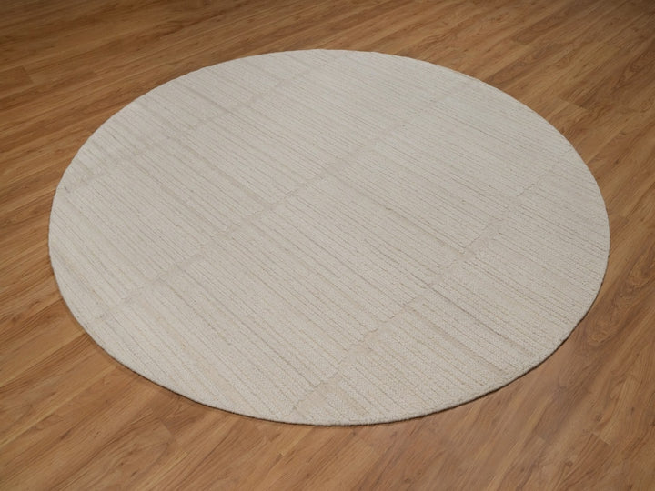8'0" x 8'0" New Hand Knotted Ivory Wool Round Oriental Rug - MOA10292295