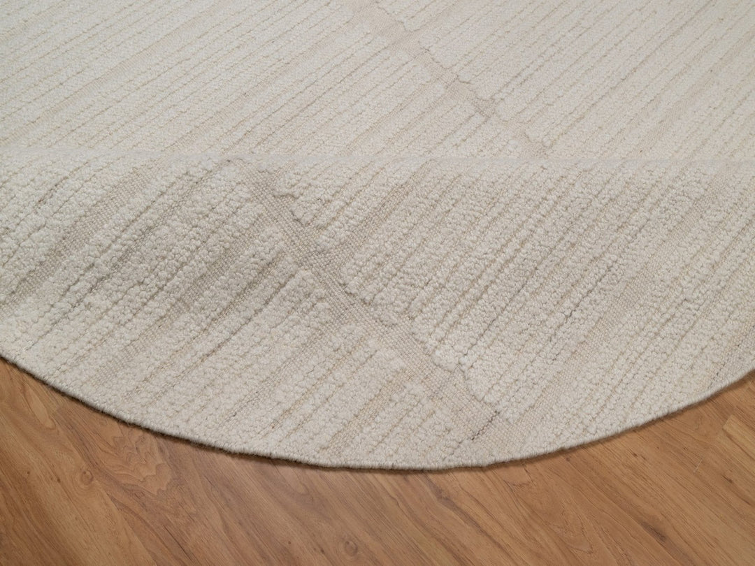 8'0" x 8'0" New Hand Knotted Ivory Wool Round Oriental Rug - MOA10292296