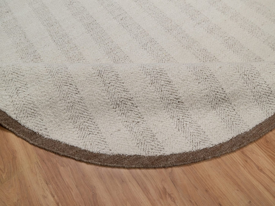 7'9" x 7'9" New Hand Knotted Ivory Wool Round Oriental Rug - MOA10292298