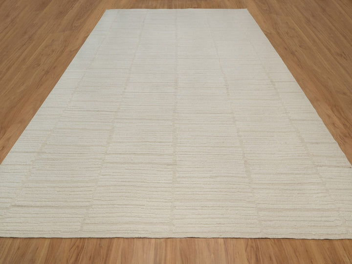 11'11" x 15'2" New Hand Knotted Ivory Wool Rectangle Oriental Rug - MOA10292299