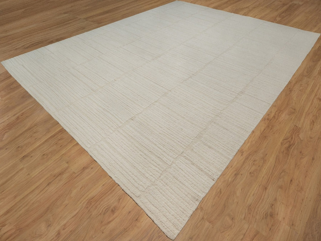 11'11" x 15'2" New Hand Knotted Ivory Wool Rectangle Oriental Rug - MOA10292299