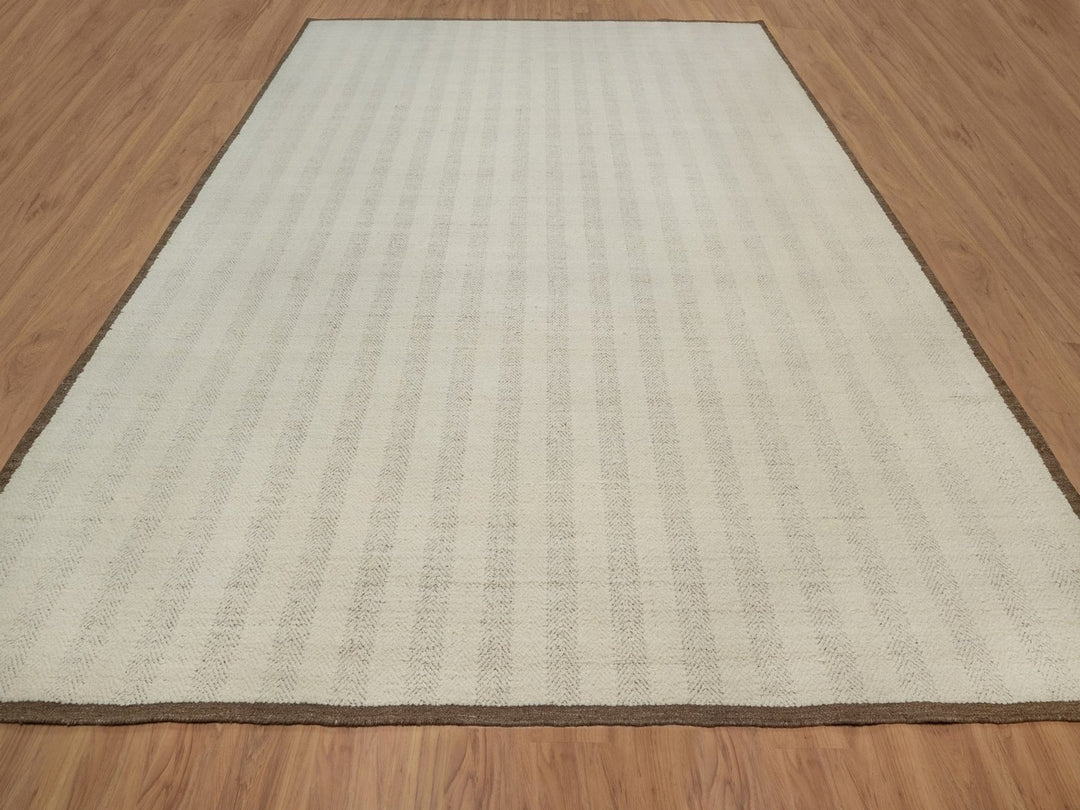 12'0" x 14'11" New Hand Knotted Ivory Wool Rectangle Oriental Rug - MOA10292301