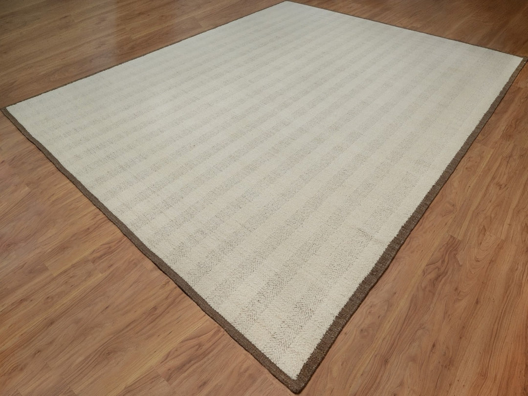 12'0" x 14'11" New Hand Knotted Ivory Wool Rectangle Oriental Rug - MOA10292301