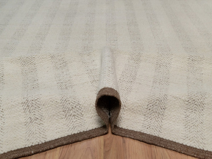 12'0" x 14'11" New Hand Knotted Ivory Wool Rectangle Oriental Rug - MOA10292301