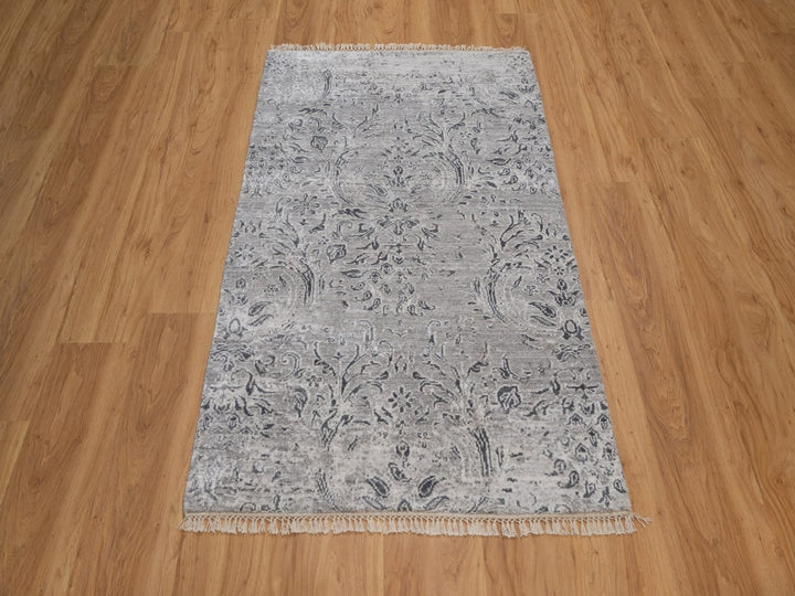 3'0" x 5'1" New Hand Knotted Grey Wool & Silk Rectangle Oriental Rug - MOA10292302