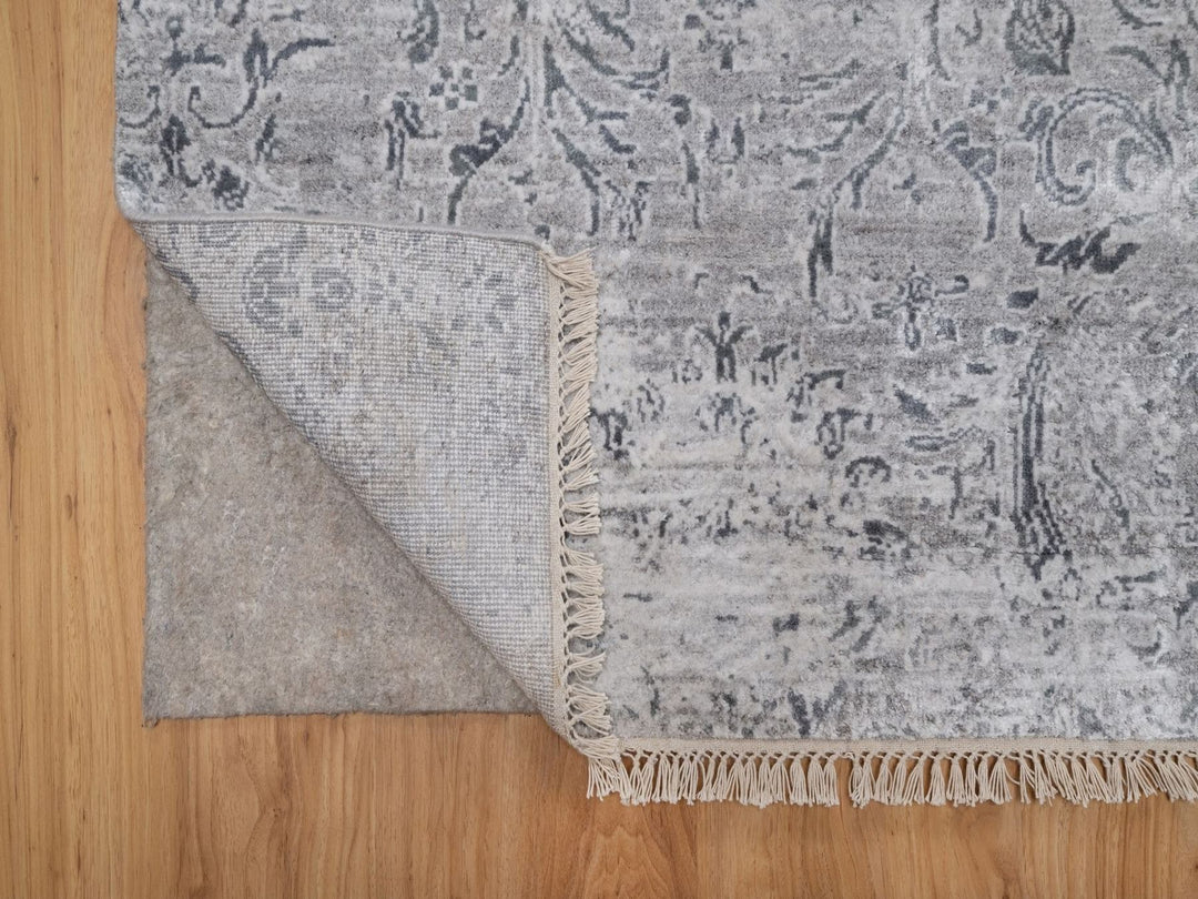 3'0" x 5'1" New Hand Knotted Grey Wool & Silk Rectangle Oriental Rug - MOA10292302