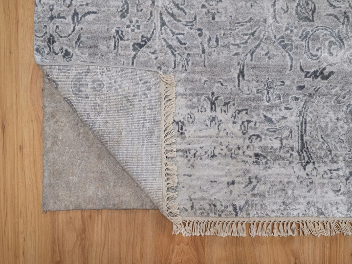 3'0" x 5'1" New Hand Knotted Grey Wool & Silk Rectangle Oriental Rug - MOA10292302