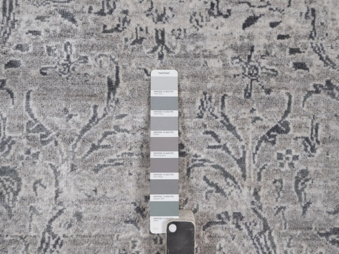 3'0" x 5'1" New Hand Knotted Grey Wool & Silk Rectangle Oriental Rug - MOA10292302