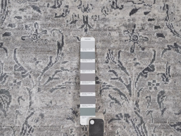 3'0" x 5'1" New Hand Knotted Grey Wool & Silk Rectangle Oriental Rug - MOA10292302