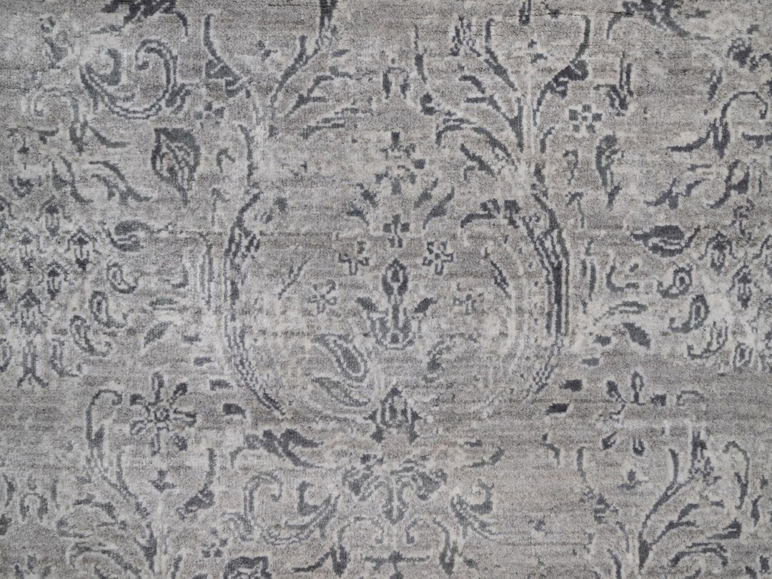 3'0" x 5'1" New Hand Knotted Grey Wool & Silk Rectangle Oriental Rug - MOA10292302