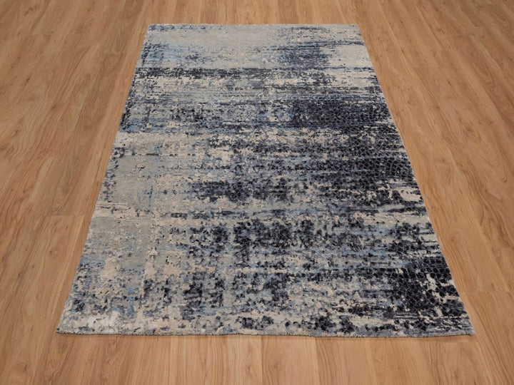 5'0" x 7'1" New Hand Knotted Grey Wool & Silk Rectangle Oriental Rug - MOA10292303