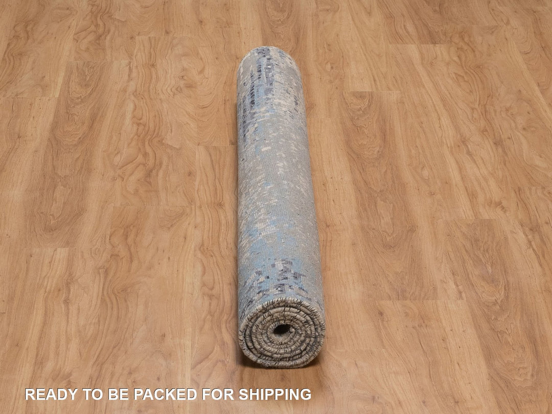 5'0" x 7'1" New Hand Knotted Grey Wool & Silk Rectangle Oriental Rug - MOA10292303