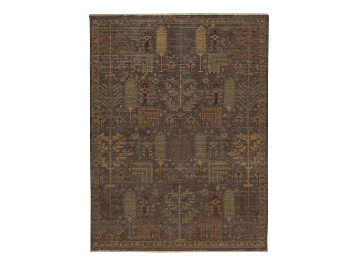 9'0" x 11'11" New Hand Knotted Brown Wool Rectangle Oriental Rug - MOA10292304