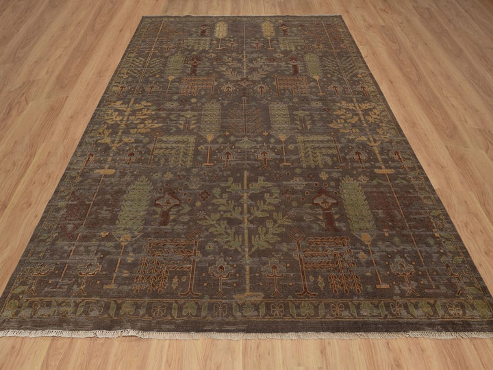 9'0" x 11'11" New Hand Knotted Brown Wool Rectangle Oriental Rug - MOA10292304