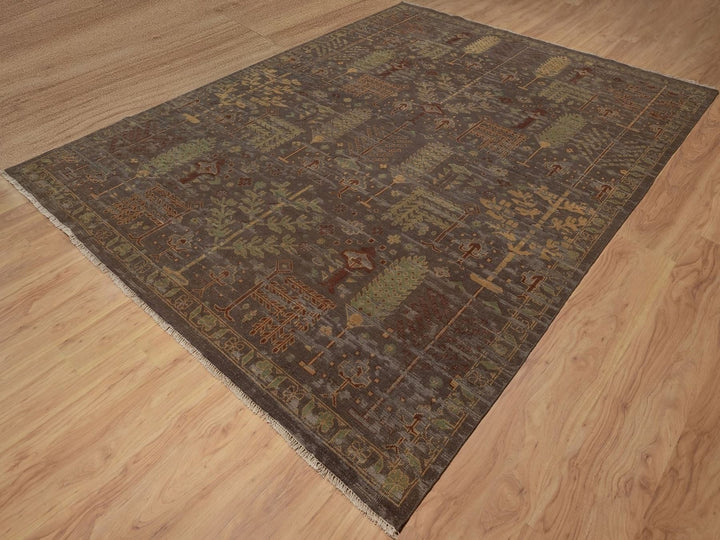 9'0" x 11'11" New Hand Knotted Brown Wool Rectangle Oriental Rug - MOA10292304