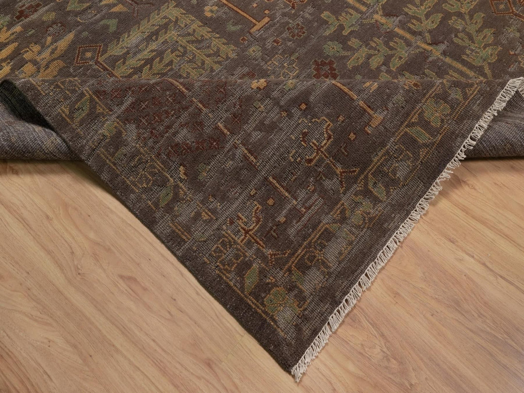 9'0" x 11'11" New Hand Knotted Brown Wool Rectangle Oriental Rug - MOA10292304