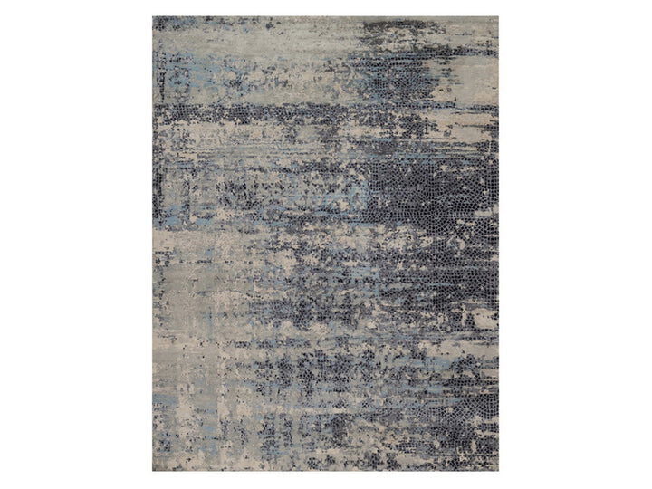 8'11" x 11'9" New Hand Knotted Grey Wool & Silk Rectangle Oriental Rug - MOA10292305