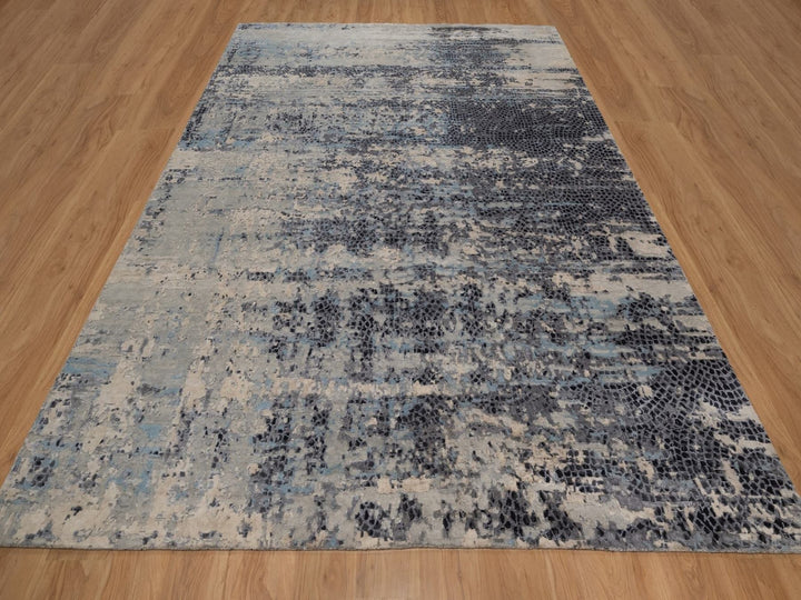 8'11" x 11'9" New Hand Knotted Grey Wool & Silk Rectangle Oriental Rug - MOA10292305