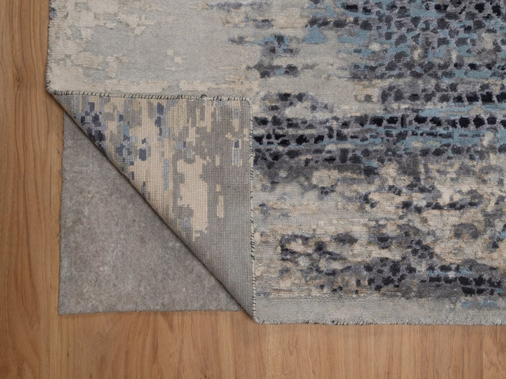 8'11" x 11'9" New Hand Knotted Grey Wool & Silk Rectangle Oriental Rug - MOA10292305