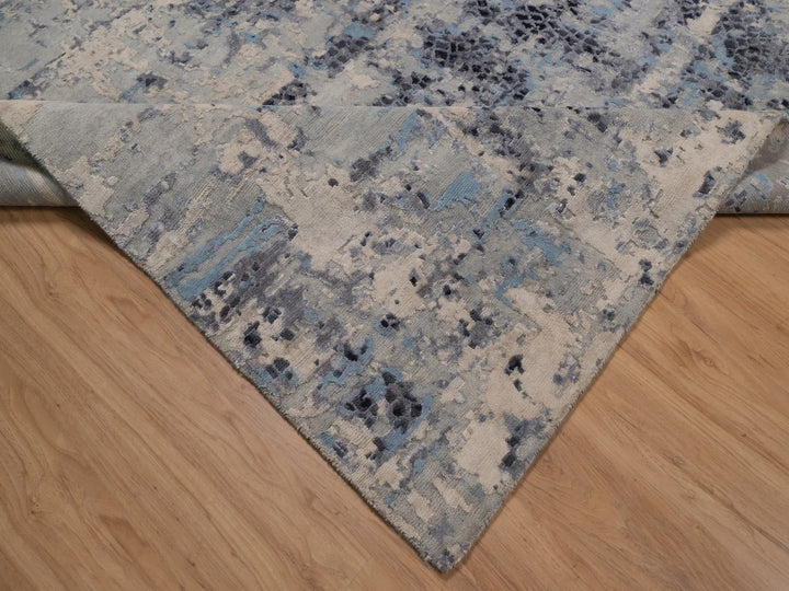 8'11" x 11'9" New Hand Knotted Grey Wool & Silk Rectangle Oriental Rug - MOA10292305