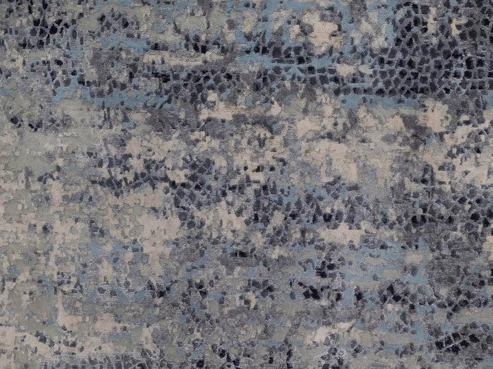 8'11" x 11'9" New Hand Knotted Grey Wool & Silk Rectangle Oriental Rug - MOA10292305