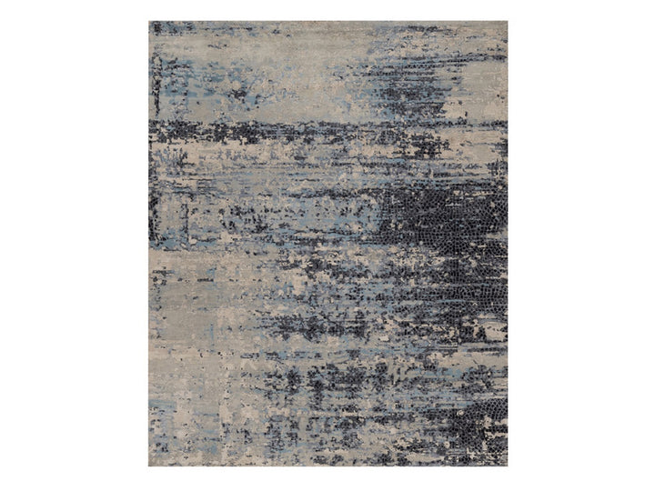 8'0" x 10'1" New Hand Knotted Grey Wool & Silk Rectangle Oriental Rug - MOA10292306