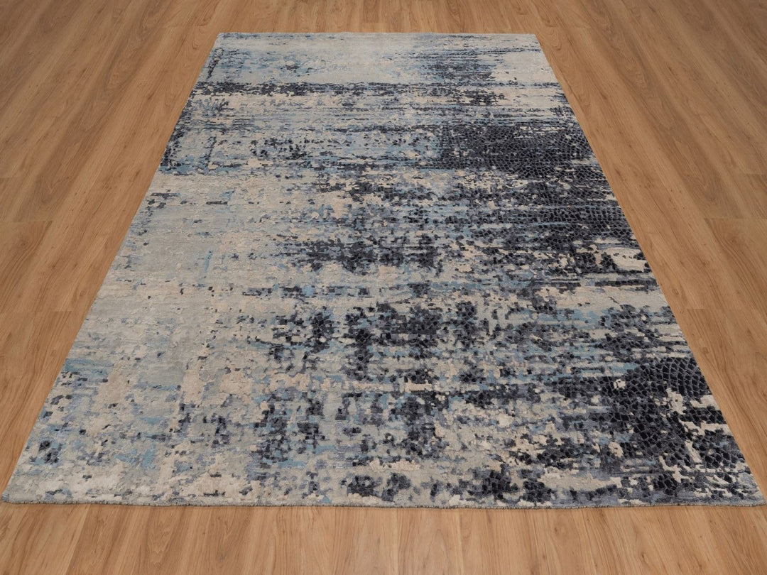 8'0" x 10'1" New Hand Knotted Grey Wool & Silk Rectangle Oriental Rug - MOA10292306