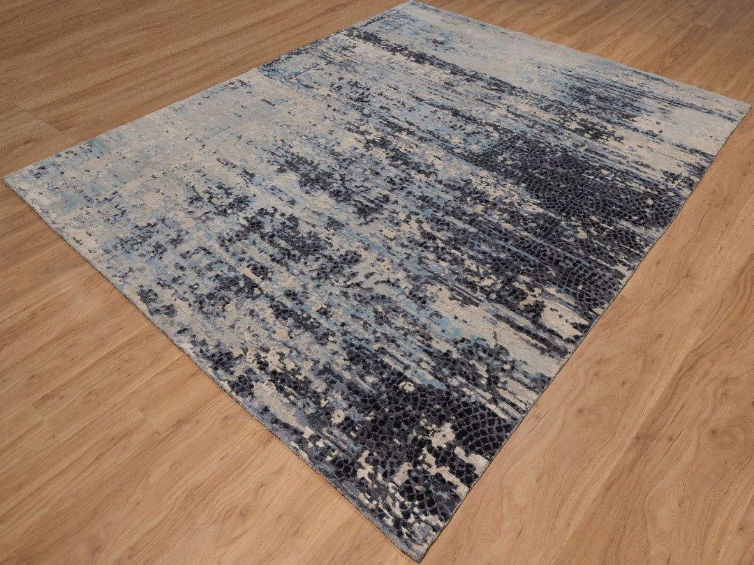 8'0" x 10'1" New Hand Knotted Grey Wool & Silk Rectangle Oriental Rug - MOA10292306