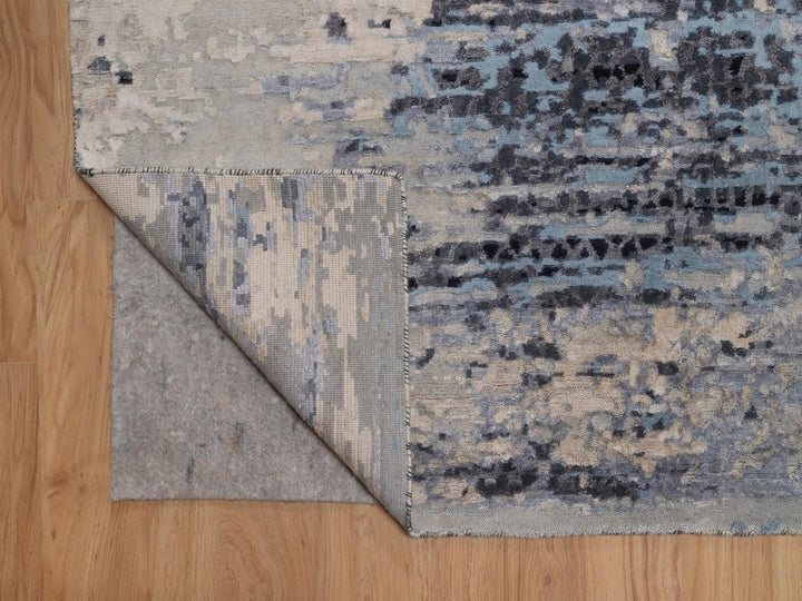 8'0" x 10'1" New Hand Knotted Grey Wool & Silk Rectangle Oriental Rug - MOA10292306