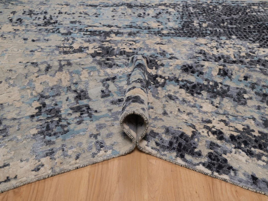 8'0" x 10'1" New Hand Knotted Grey Wool & Silk Rectangle Oriental Rug - MOA10292306