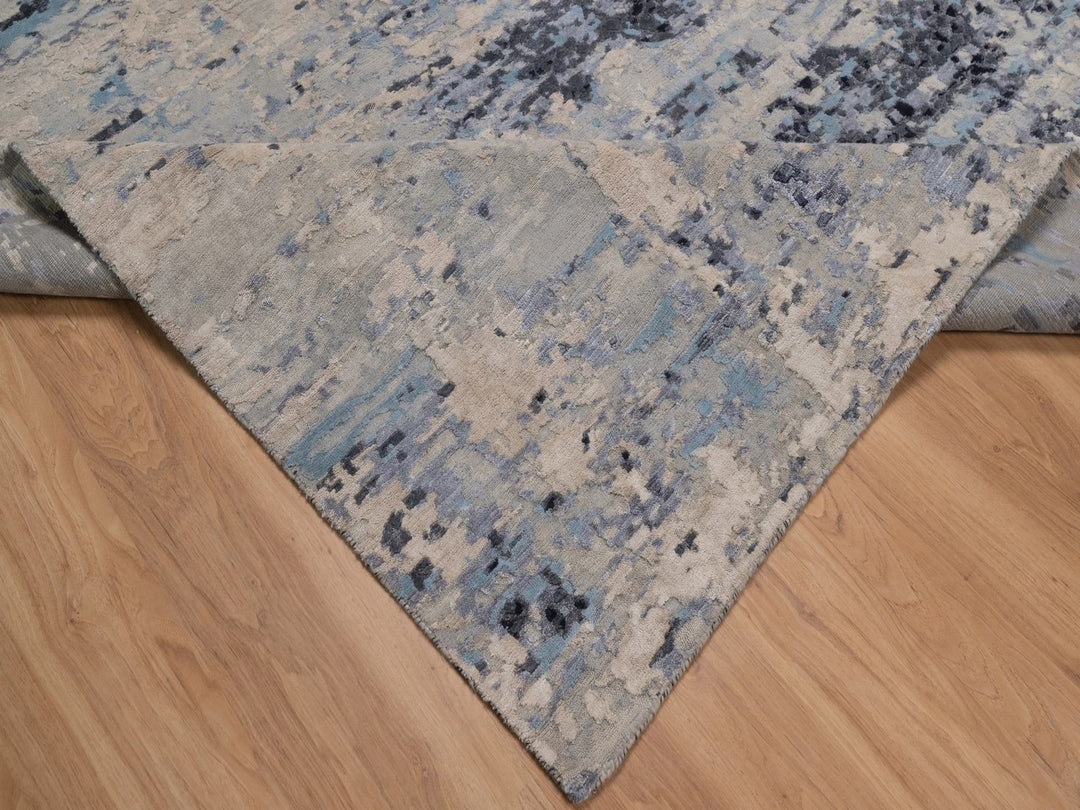 8'0" x 10'1" New Hand Knotted Grey Wool & Silk Rectangle Oriental Rug - MOA10292306