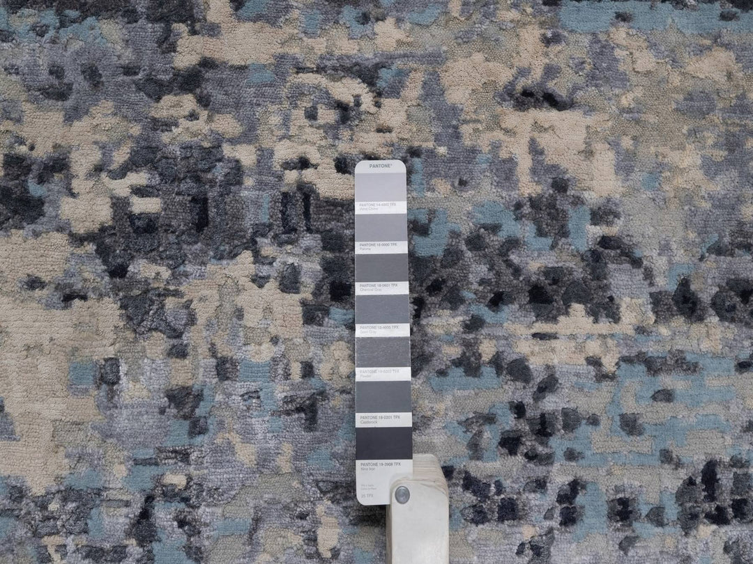 8'0" x 10'1" New Hand Knotted Grey Wool & Silk Rectangle Oriental Rug - MOA10292306