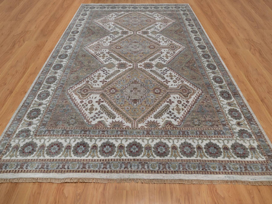 9'9" x 13'9" New Hand Knotted Ivory Wool Rectangle Oriental Rug - MOA10292308