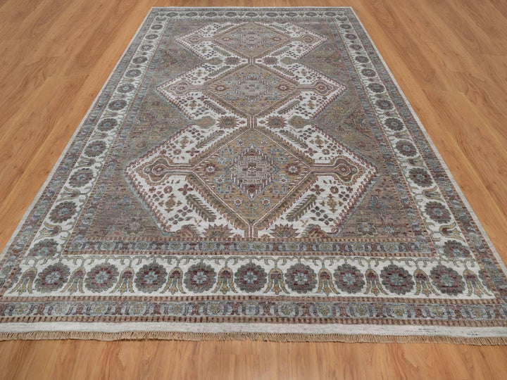 9'9" x 13'9" New Hand Knotted Ivory Wool Rectangle Oriental Rug - MOA10292308