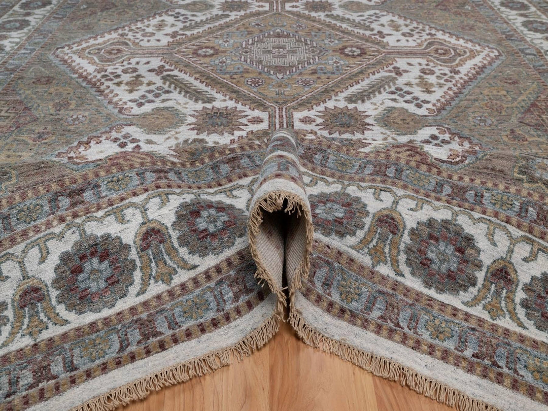 9'9" x 13'9" New Hand Knotted Ivory Wool Rectangle Oriental Rug - MOA10292308