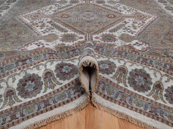 9'9" x 13'9" New Hand Knotted Ivory Wool Rectangle Oriental Rug - MOA10292308