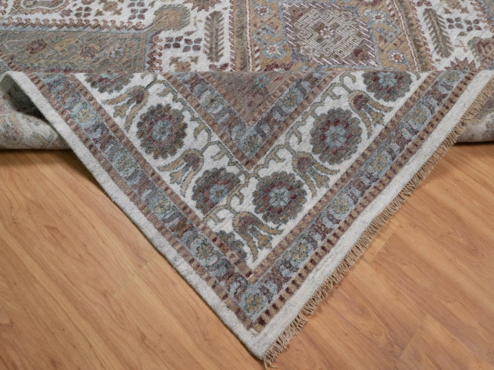 9'9" x 13'9" New Hand Knotted Ivory Wool Rectangle Oriental Rug - MOA10292308