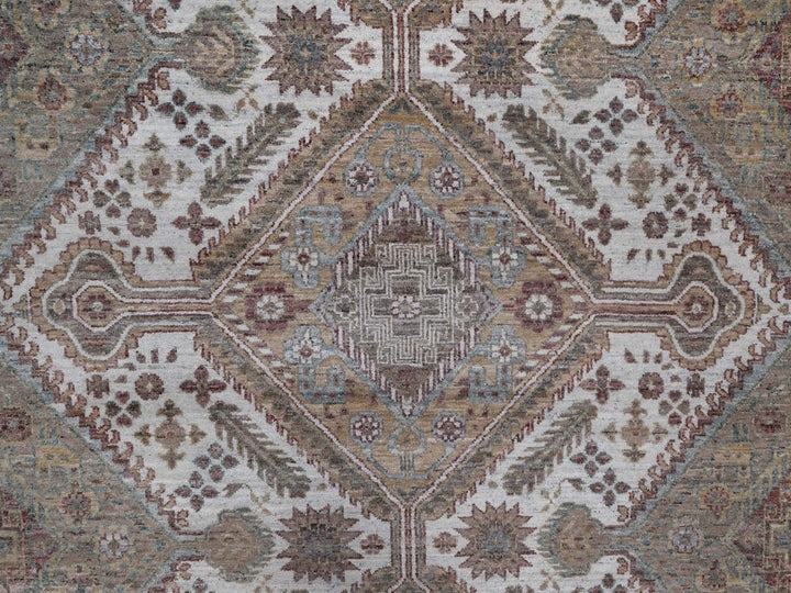 9'9" x 13'9" New Hand Knotted Ivory Wool Rectangle Oriental Rug - MOA10292308