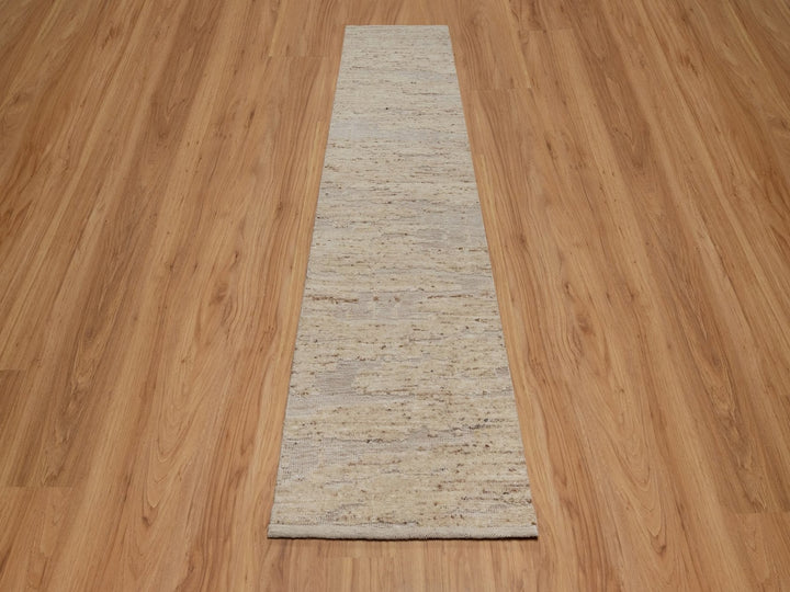 2'8" x 12'1" New Hand Knotted Ivory Wool Runner Oriental Rug - MOA10292309